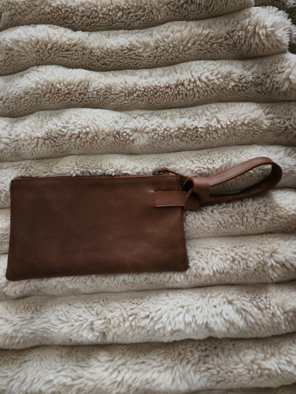 ABLE Rachel Genuine Leather Wristlet Pouch — Cognac Brown (Retail $98)